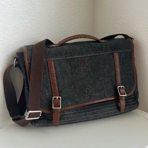 Fossil Messenger Laptop Bag - Grey w/ Brown Leather Details